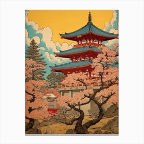 Nara Park, Japan Vintage Travel Art 2 Canvas Print