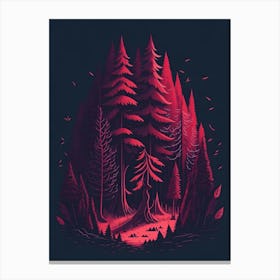 A Fantasy Forest At Night In Red Theme 31 Canvas Print