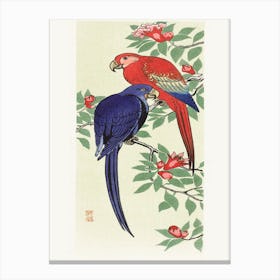 Red And A Blue Parrot (1925 1936), Ohara Koson Canvas Print