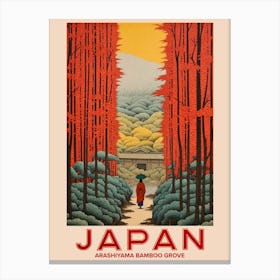 Arashiyama Bamboo Grove, Visit Japan Vintage Travel Art 3 Canvas Print