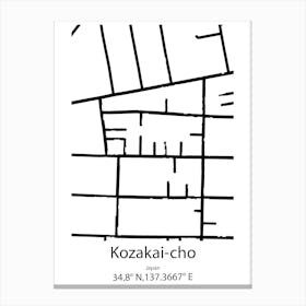 Kozakai Cho,Japan Minimalist Map Canvas Print