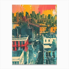 Kingsbridge New York Colourful Silkscreen Illustration 2 Canvas Print