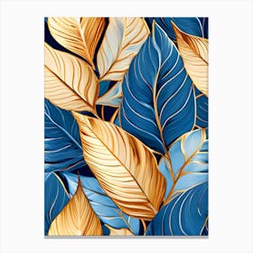 Gold And Blue Leaves 2 Canvas Print