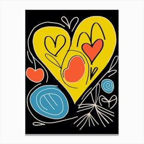 Black Yellow Blue Doodle Heart Canvas Print