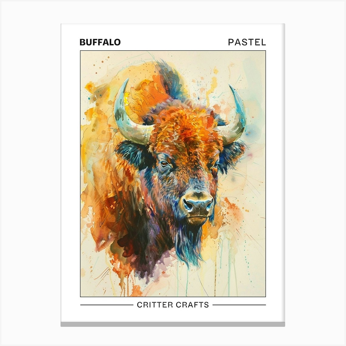 Buffalo Pastel Watercolour 4 Poster Canvas Print by Critter Crafts