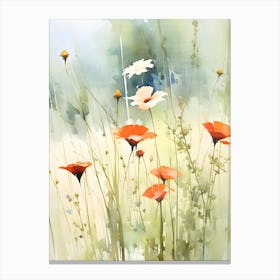 Poppies C, Wildflower Painting, Botanical Art Canvas Print