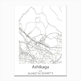 Ashikaga,Japan Minimalist Map Stampe su tela