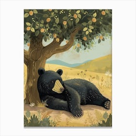 American Black Bear Laying Under A Tree Storybook Illustration 3 Canvas Print