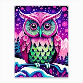 Pink Owl Snowy Landscape Painting (95) Canvas Print
