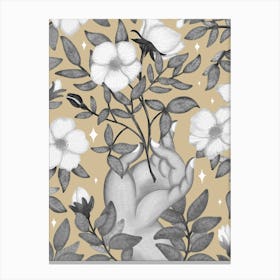 Black and white flowers on beige Canvas Print