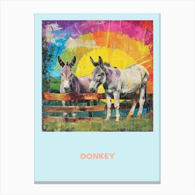 Donkey Rainbow Retro Poster 2 Canvas Print
