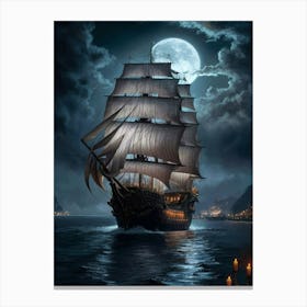 Pirate Ship At Night Canvas Print