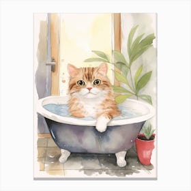 Scottish Fold Cat In Bathtub Botanical Bathroom 4 Canvas Print