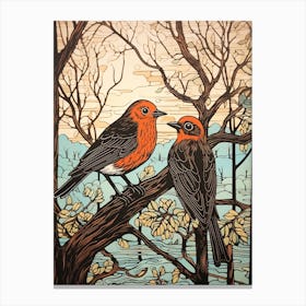 Art Nouveau Birds Poster European Robin 2 Canvas Print