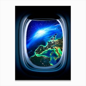 Airplane window with Moon, porthole #8 1 Canvas Print