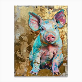 Piglet Gold Effect Collage 1 Canvas Print