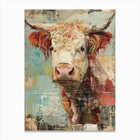 Retro Highland Cow Collage 4 Canvas Print