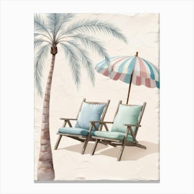 Beach Chairs And Umbrella 2 Canvas Print