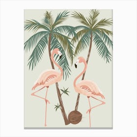 Lesser Flamingo And Coconut Trees Minimalist Illustration 2 Canvas Print