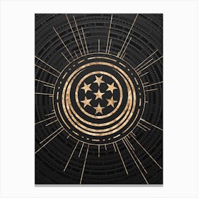 Geometric Glyph Symbol in Gold with Radial Array Lines on Dark Gray n.0184 Canvas Print