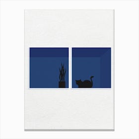 Vintage Minimal Art Cat In The Window 1 Canvas Print