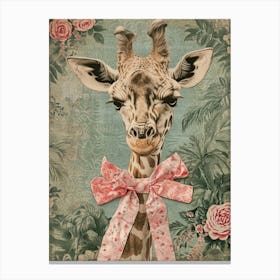 Giraffe With Bow Kitsch Collage 2 Canvas Print