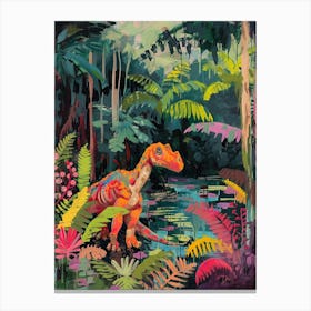 Dinosaur By The River Landscape Painting 2 Canvas Print