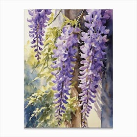 Wisteria Flowers - Summer in an English Garden Watercolor Large Artwork | HD Painting by John Arwen Canvas Print