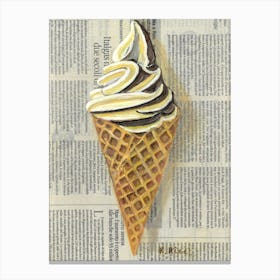 Ice Cream Cone Vanilla Chocolate Dessert On Newspaper Minimal Kitchen Food Canvas Print