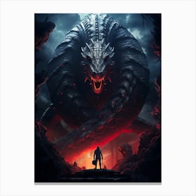 Man Standing In Front Of A Dragon Canvas Print