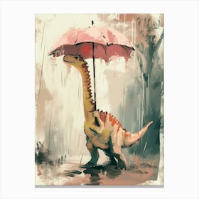 Dinosaur In The Rain Holding An Umbrella 1 Canvas Print