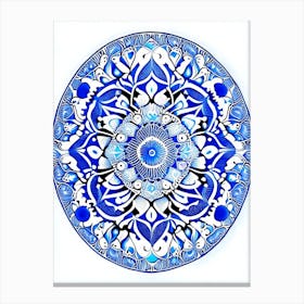 Mandala Symbol Blue And White Line Drawing Canvas Print