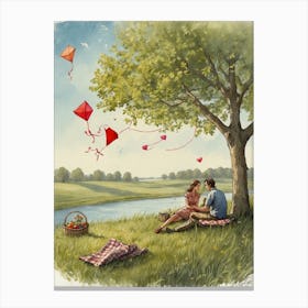 Picnic With Kites Canvas Print