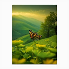 Butterfly On A Green Hill Canvas Print