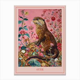 Floral Animal Painting Otter 2 Poster Canvas Print