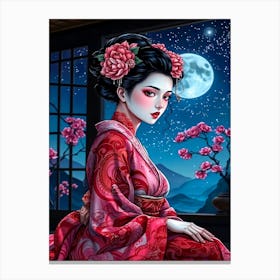 Geisha Girl At Night Canvas Print