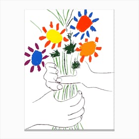 Pablo Picasso Flowers In Hands Canvas Print