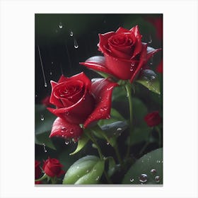 Red Roses At Rainy With Water Droplets Vertical Composition 22 Canvas Print