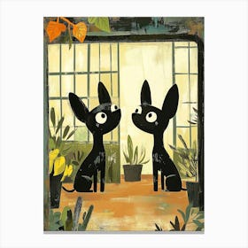 Two Black Dogs In The Garden Canvas Print