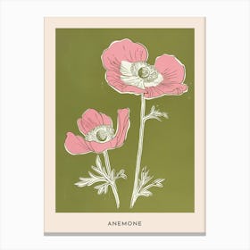 Pink & Green Anemone 1 Flower Poster Canvas Print