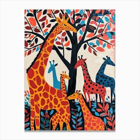 Cute Giraffe Herd Under The Trees Illustration 6 Canvas Print