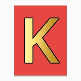 Letter K Gold Alphabet Red Canvas Print