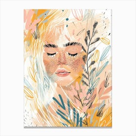 Girl With Flowers And Leaves 1 Canvas Print