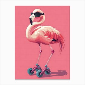 Flamingo On Roller Skates 2 Canvas Print