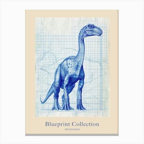 Dryosaurus Dinosaur Blue Print Sketch 2 Poster Canvas Print