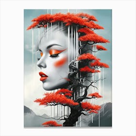 Abstract Surreal Portrait with Red Bonsai Tree Canvas Print