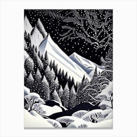 Snowflakes In The Mountains, Snowflakes, Linocut 2 Canvas Print