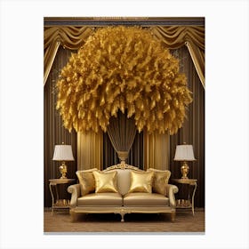 Gold Tree In A Living Room Canvas Print