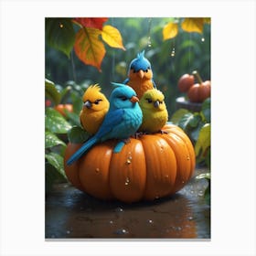 Birds In A Pumpkin Canvas Print