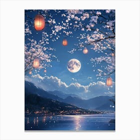 Cherry Blossoms At Night Canvas Print